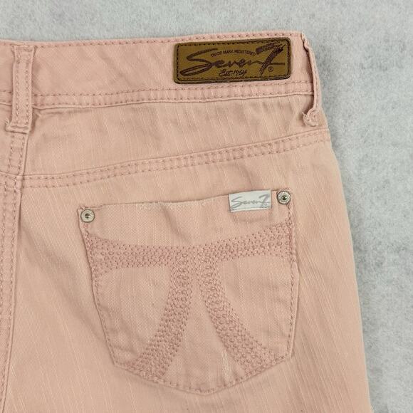 Seven7 Women’s Pink Peach Fray-Hem Denim Shorts Size 8 Stretch Cut Off - Picture 14 of 15